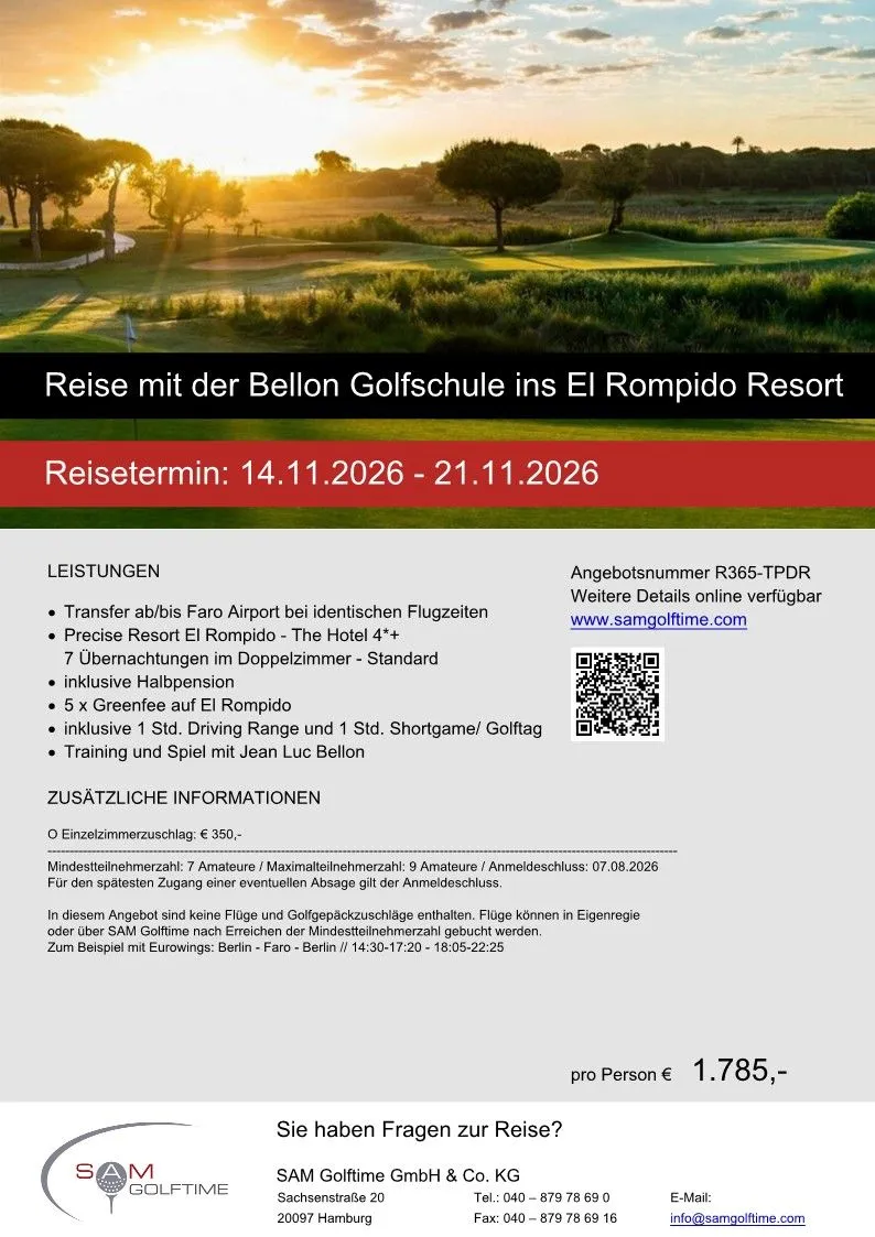 Titelseite des Angebots: Golfreise Spanien, El Rompido Resort, 14.-21.11.2026
